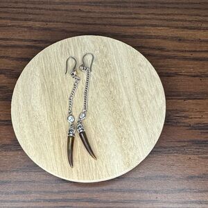 henri bendel Silver Chain Earrings with Brown Horn Drops